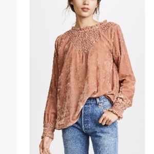 Love Sam Smocked Velvet Blouse, Small